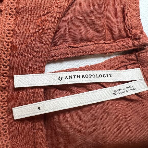 Anthropologie Eyelet Mini Dress Size Small Puff Sleeve Boho‎ - Picture 7 of 11